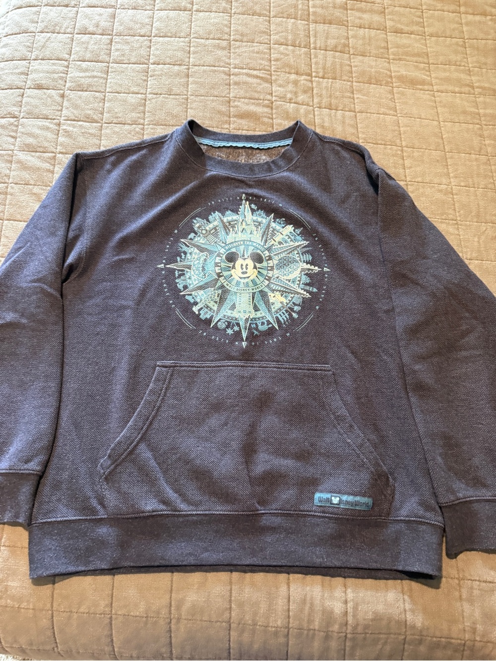 Unisex Dark Blue Crewneck Sweater with Light Blue Graphic
